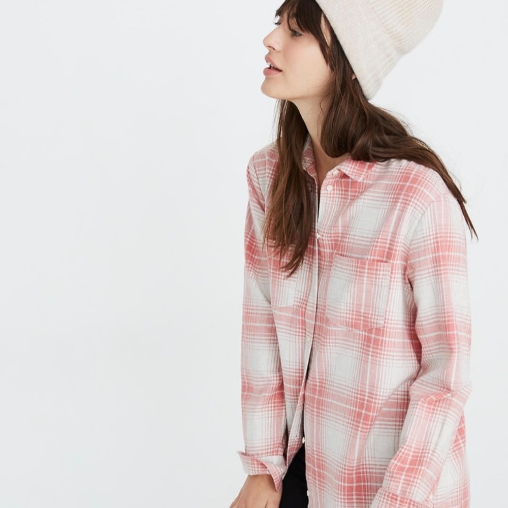 Madewell Flannel Sunday Shirt in Pink Plaid Size S
